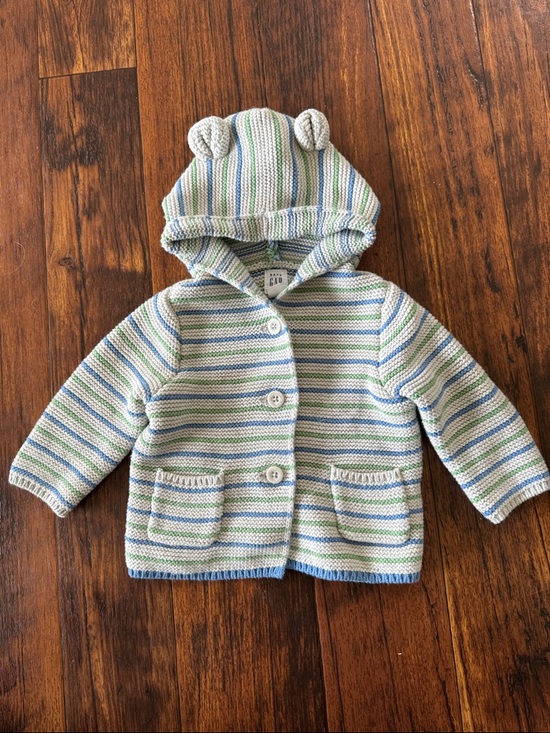 GAP Other - GAP Striped Baby Hooded Cardigan in Blue, Green & Cream